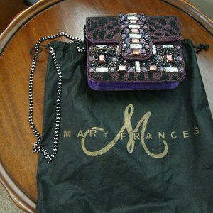 Mary Frances "Glitzy Girl" Purple Leopard Print Beaded Rhinestone Evening Bag